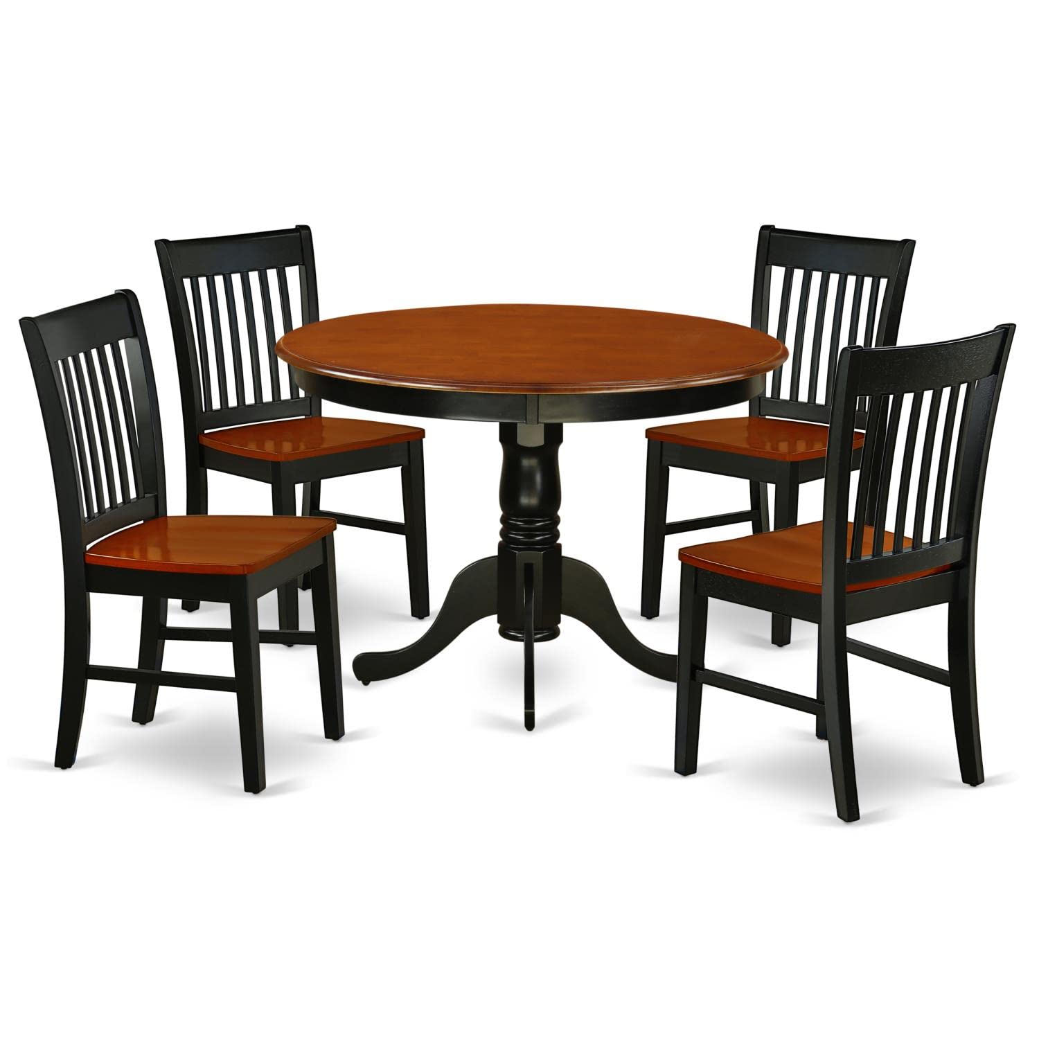 East West Furniture Hlno5-Bch-W 5 Piece Kitchen Table & Chairs Set Includes A Round Dining Table With Pedestal And 4 Dining Room Chairs, 42X42 Inch, Black & Cherry