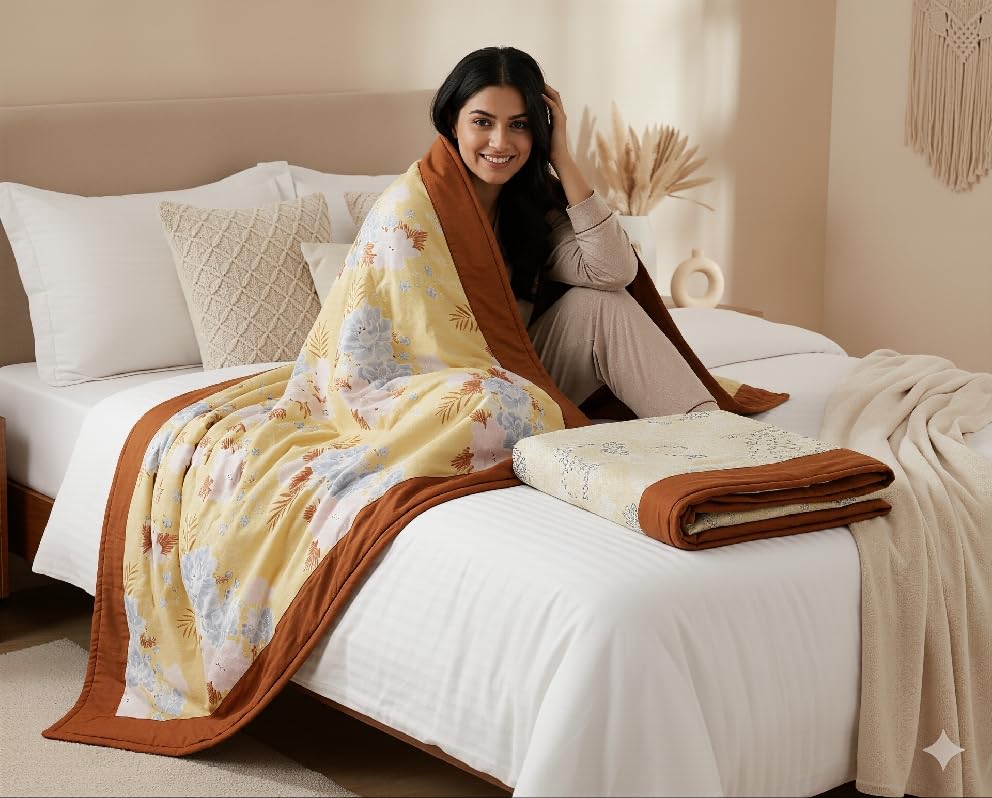 Elan Dreams Fallalen Reversible 100% Cotton Double Bed Dohar Quilt Comforter Blanket Lightweight All Weather (Small Double)