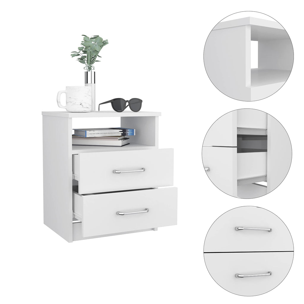 Nightstand 20&Quot; H, 2 Drawers, Open Shelf, Superior Top, White