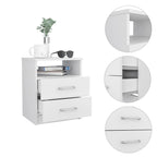 Nightstand 20&Quot; H, 2 Drawers, Open Shelf, Superior Top, White