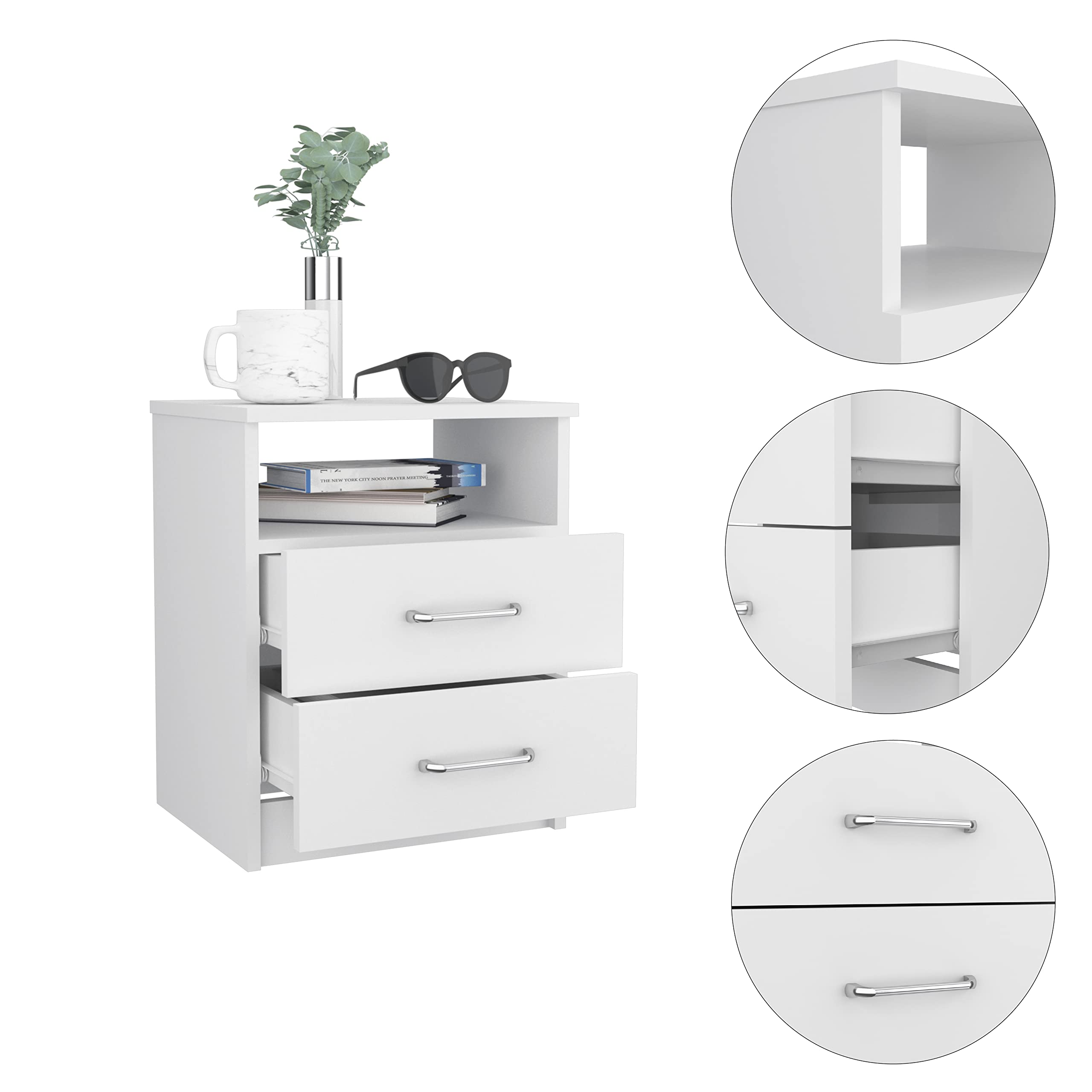 Nightstand 20&Quot; H, 2 Drawers, Open Shelf, Superior Top, White