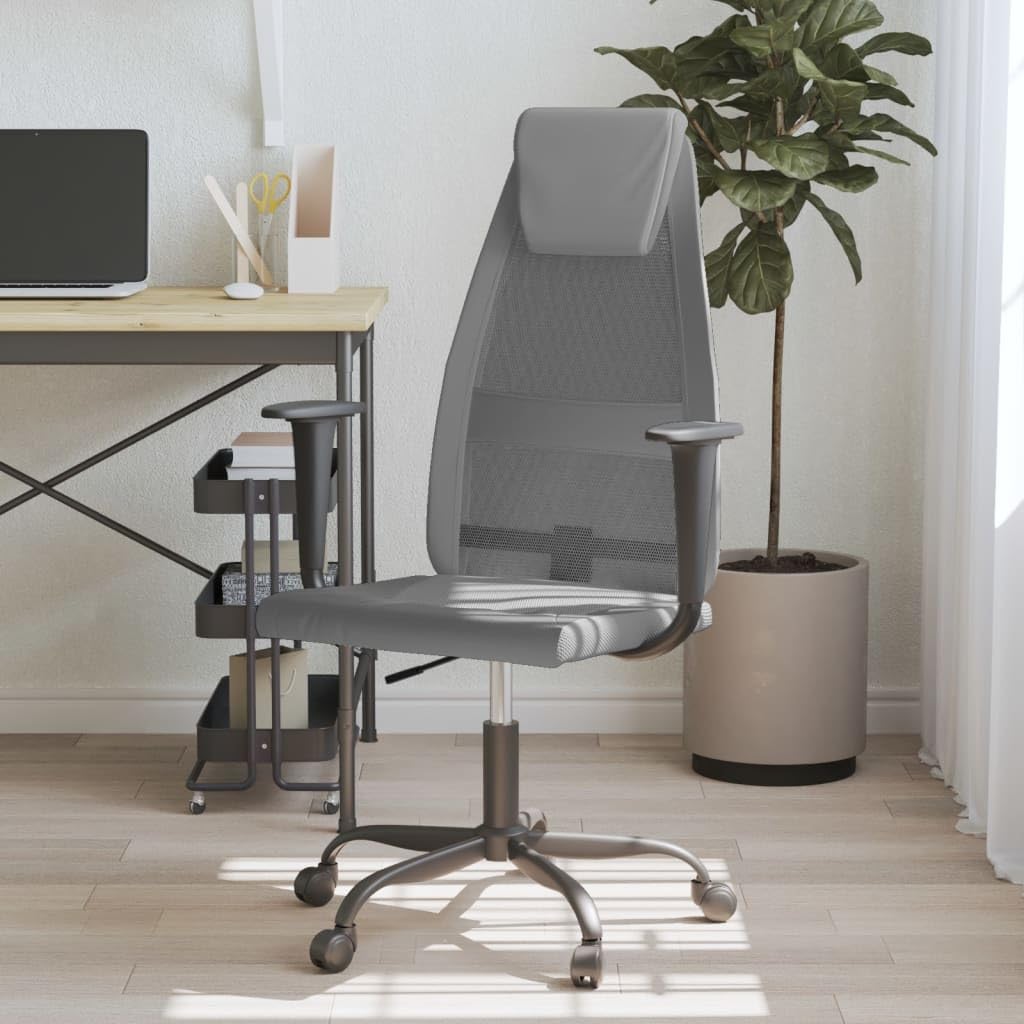 vidaXL Office Chair - Adjustable Height, Swivel Design, Gray Mesh Fabric and Faux Leather Upholstery, Comfortable Seating for Office and Home