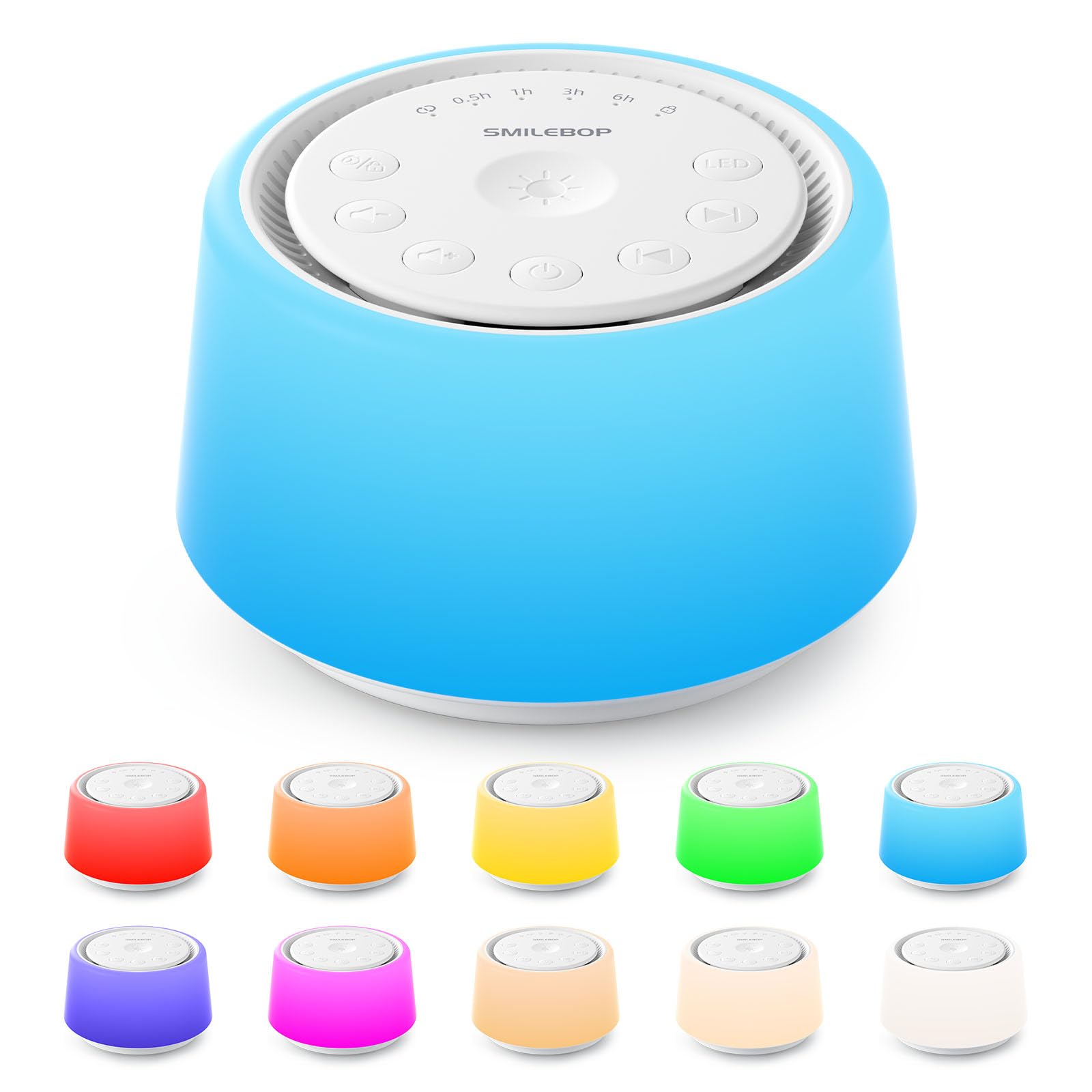 SMILEBOP White Noise Machine with Night Light, 30 Soothing Sounds Portable Sound Machine for Baby and Adults, 10 Color Night Lig