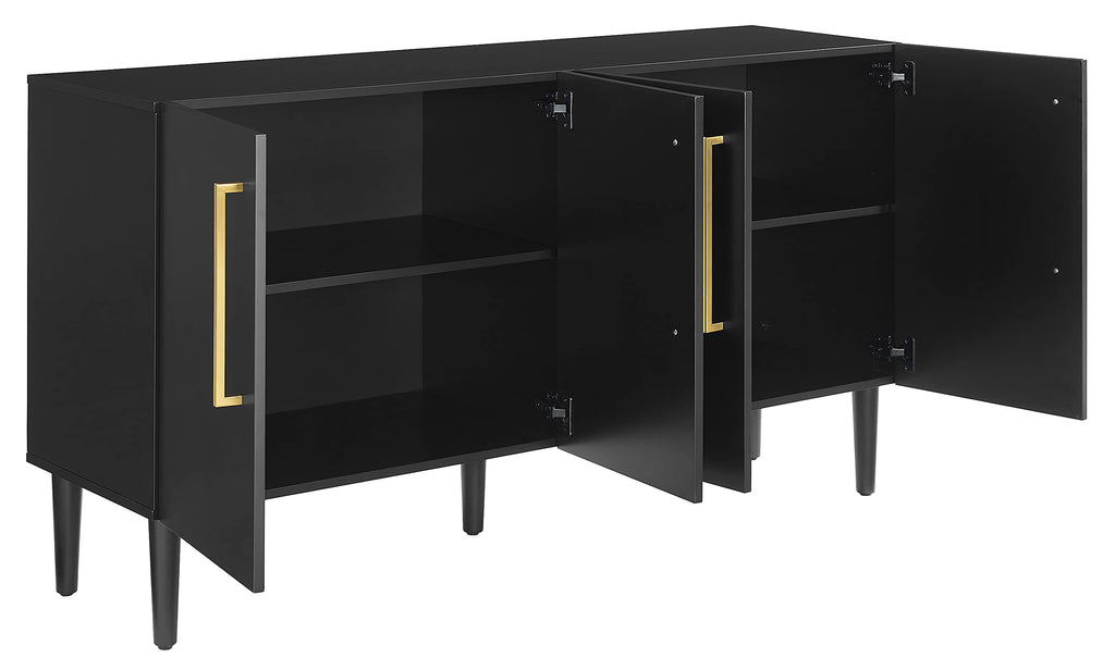 Crosley Furniture Everett Mid Century Sideboard Buffet Cabinet with Storage, Matte Black