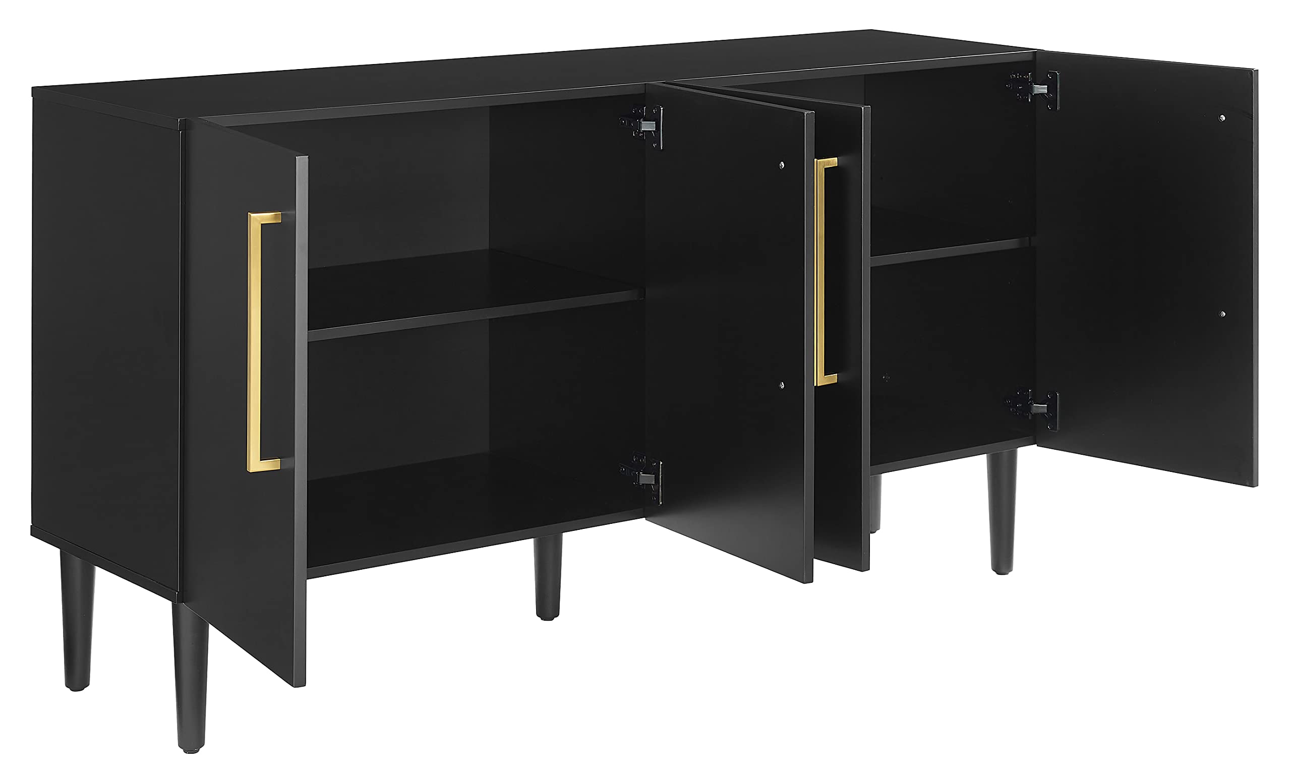 Crosley Furniture Everett Mid Century Sideboard Buffet Cabinet with Storage, Matte Black