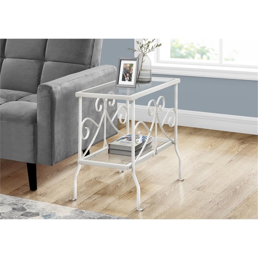 Monarch Specialties I Metal Accent Table with Tempered Glass, White