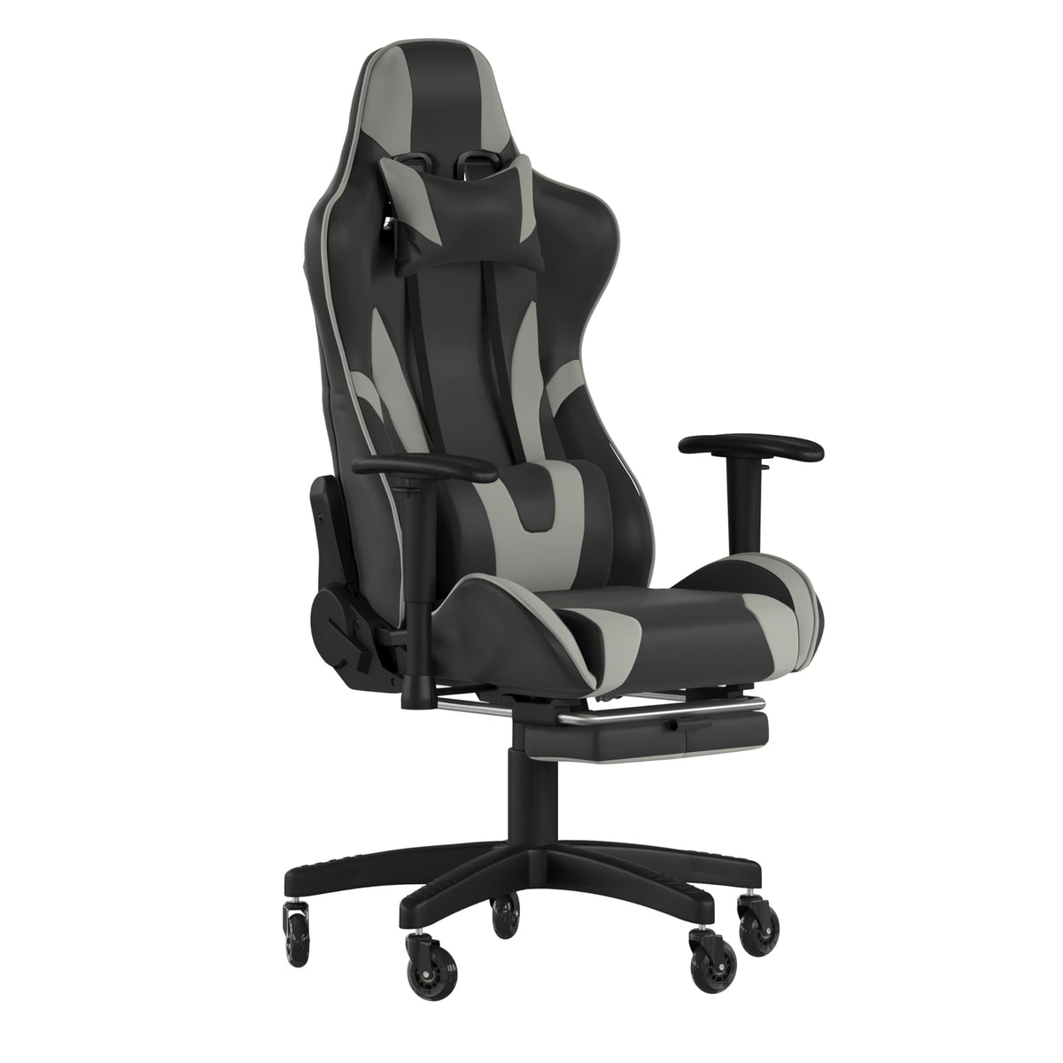 Flash Furniture X30 Gaming Chair Racing Computer Chair - Gray Leathersoft Upholstery - Reclining Back - Slide-Out Footrest - Roller Wheels