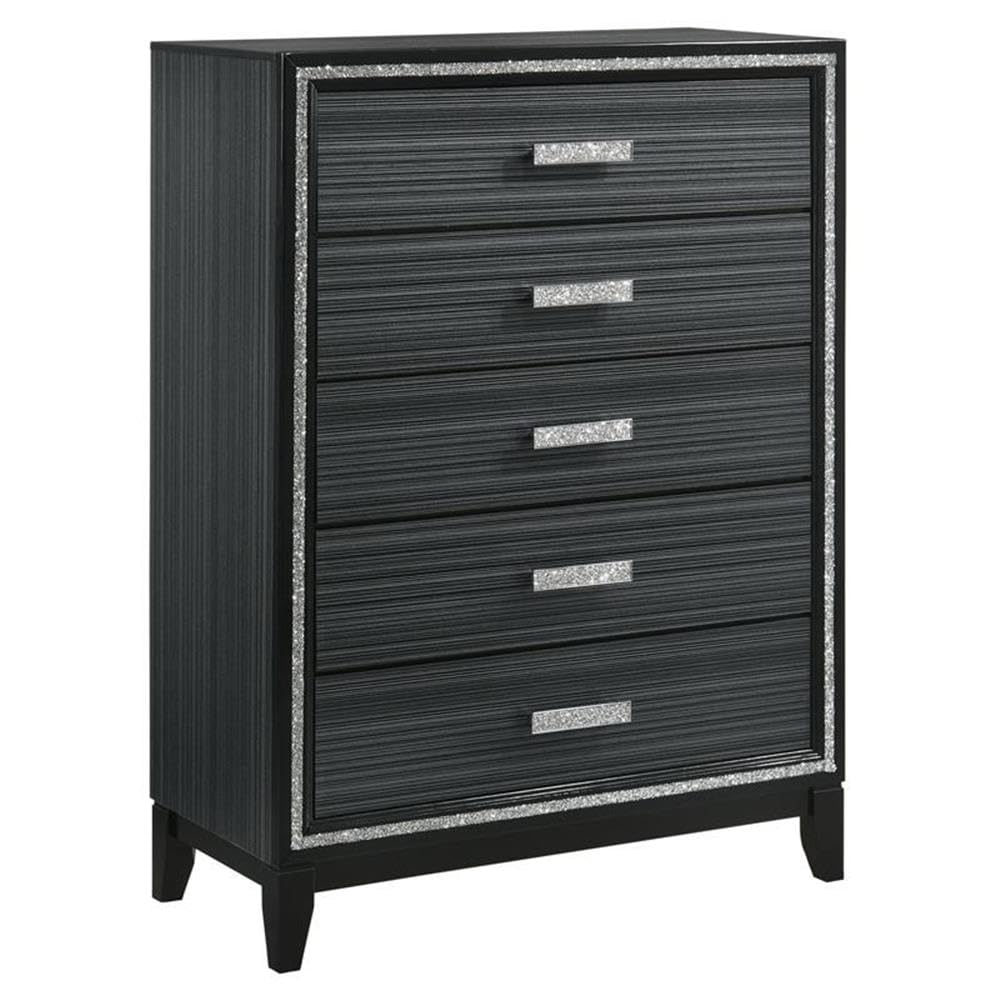 Acme Haiden 5-Drawer Wooden Chest with Shimmering Trim in Weathered Black
