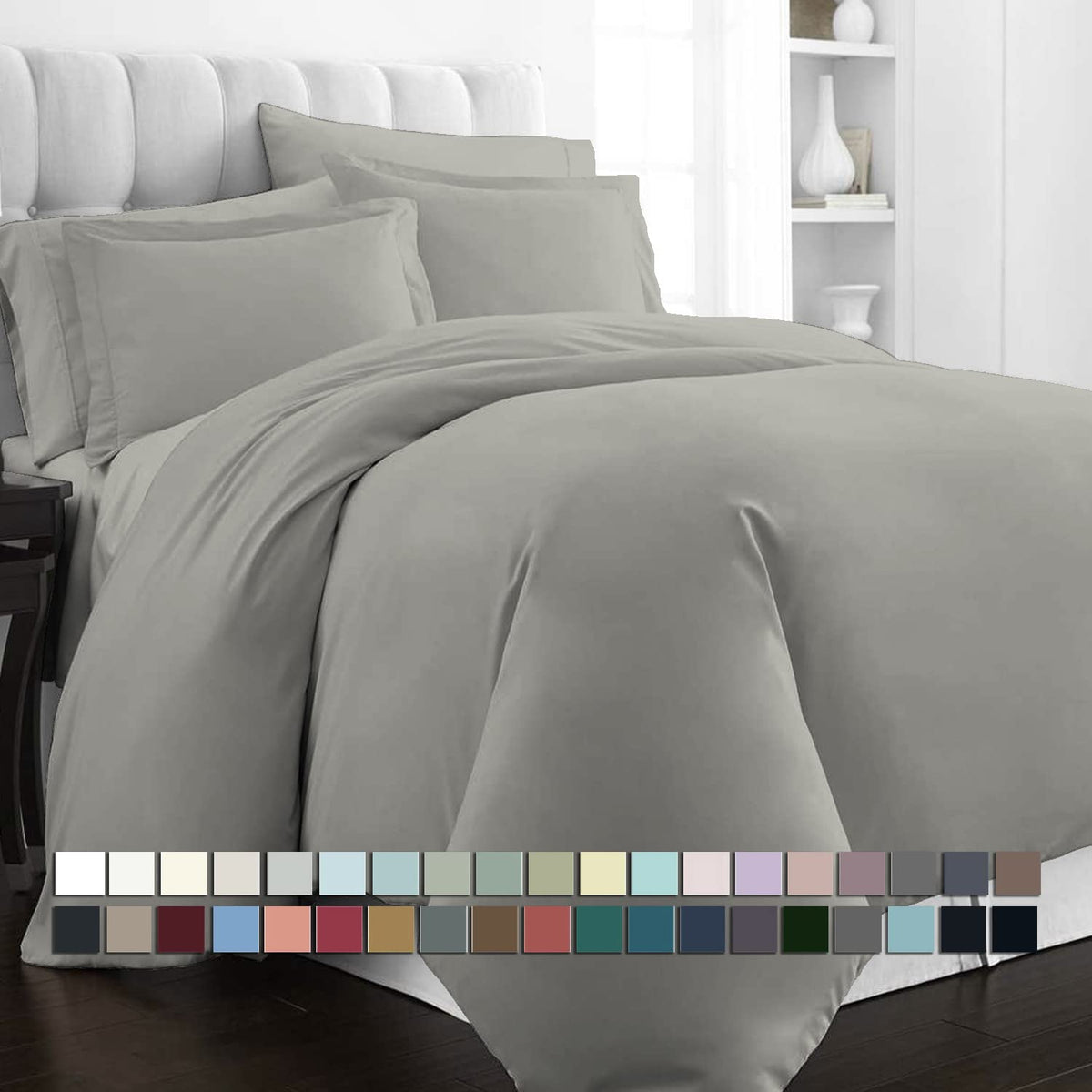 Pizuna 100% Cotton Duvet Cover Queen Size Silver, 400 Thread Count Long Staple Cotton Cooling Duvet Cover, Sateen Queen Quilt Co