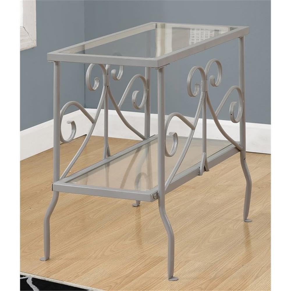 Monarch Specialties I Metal Accent Table with Tempered Glass, Silver