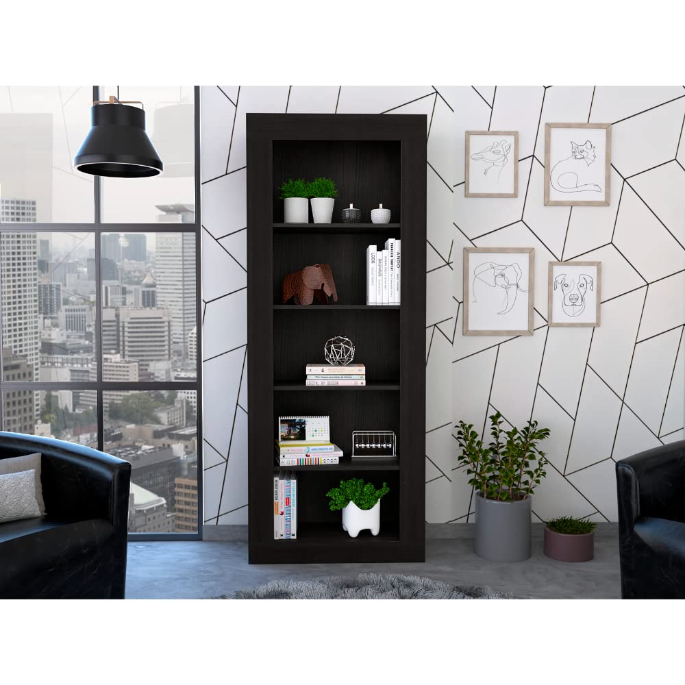 Poros Bookcase with Vertical Design and 5 Storage Shelves, Black