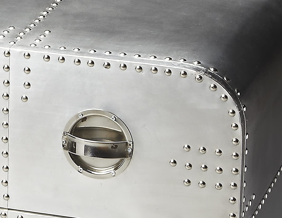 HomeRoots Silver Aluminum, Steel, MDF, Wood Solids Midway Aviator Console Chest