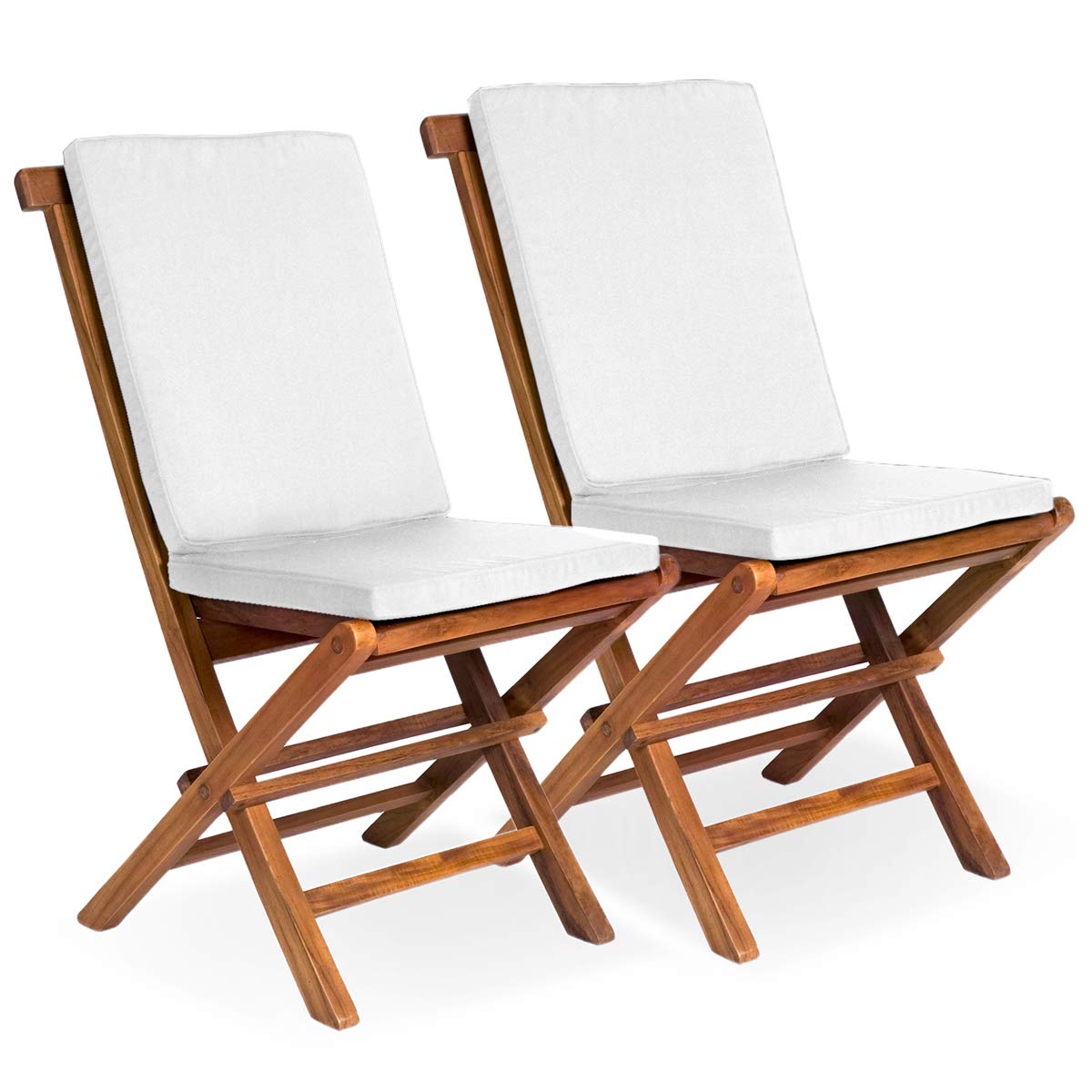 All Things Cedar TF22-2-W 2-Piece Teak Folding Chair Set with Cushions, White Wood | Outdoor Seating, Foldable Cushioned Teak Chairs - Stylish & Durable Design, Ideal for Any Space (23x18x36)