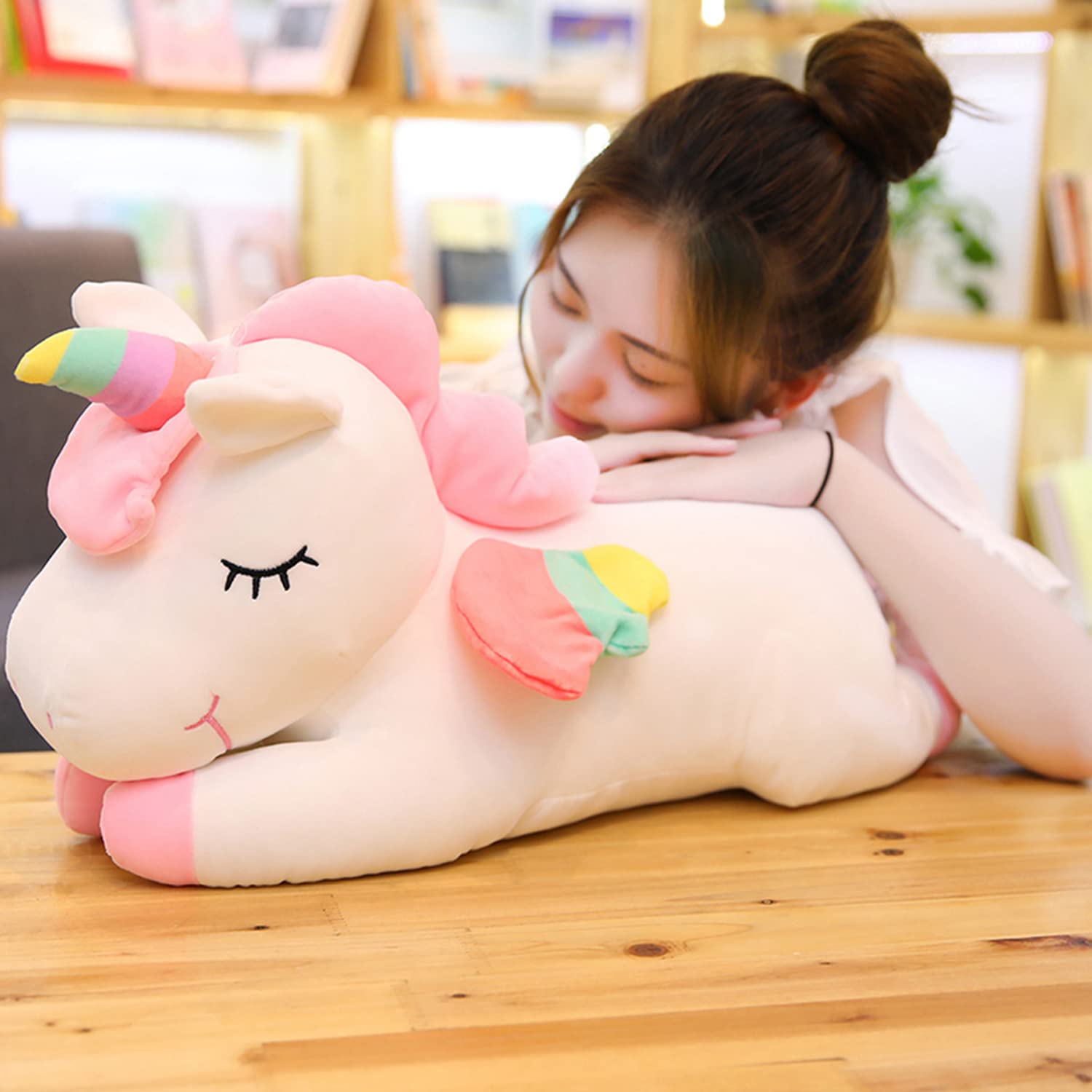 Hitoshe Unicorn Stuffed Animal, Soft Unicorn Plush Hugging Pillow Toy Gifts For Kids (White, 15.7 In)