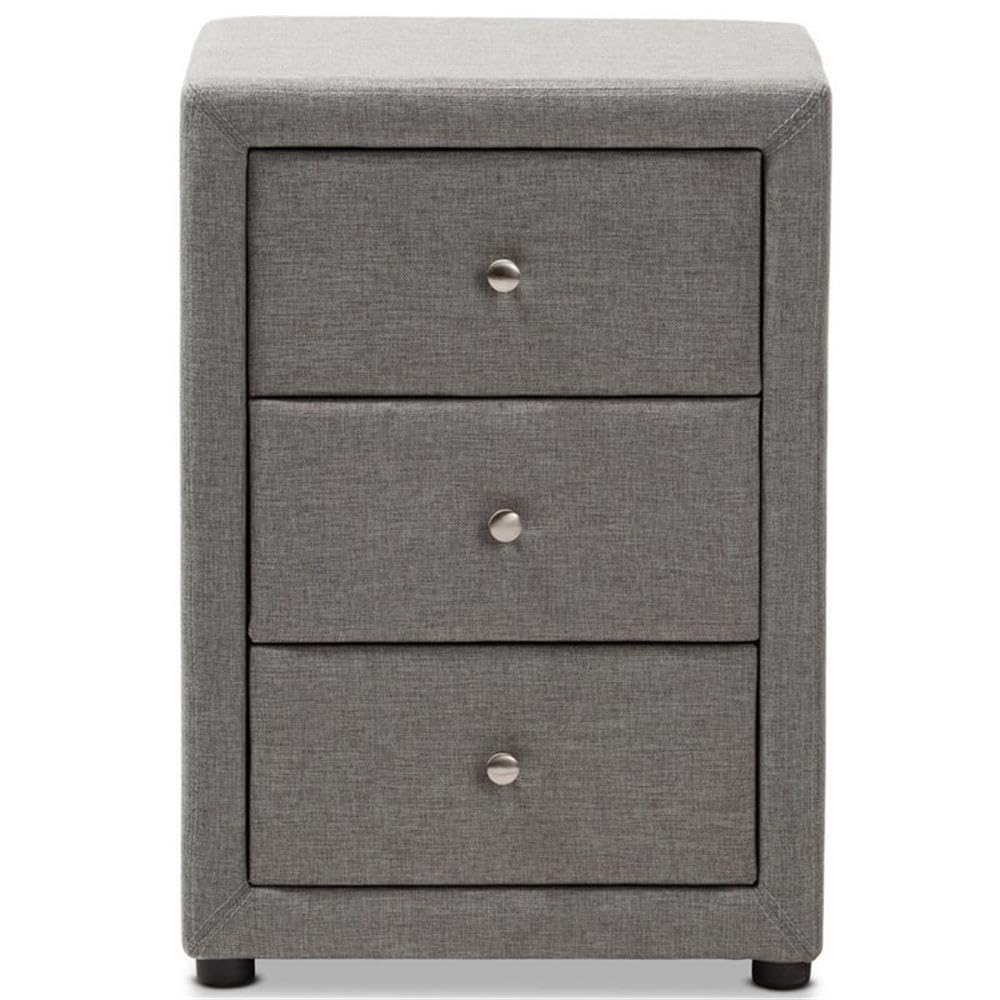 Baxton Studio Tessa Modern and Contemporary Grey Fabric Upholstered 3-Drawer Nightstand