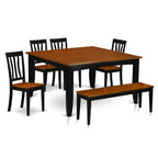 East West Furniture PFAN6-BCH-W 6 Piece Modern Dining Table Set Contains a Square Wooden Table with Butterfly Leaf and 4 Dining Room Chairs with a Bench, 54x54 Inch, Black & Cherry