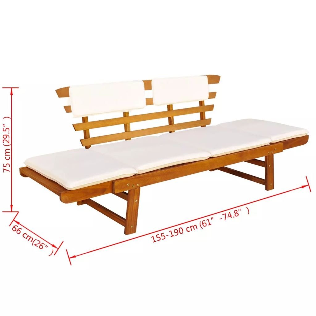 vidaXL Garden Bench with Cushions 2-in-1 74.8¡± Solid Acacia Wood