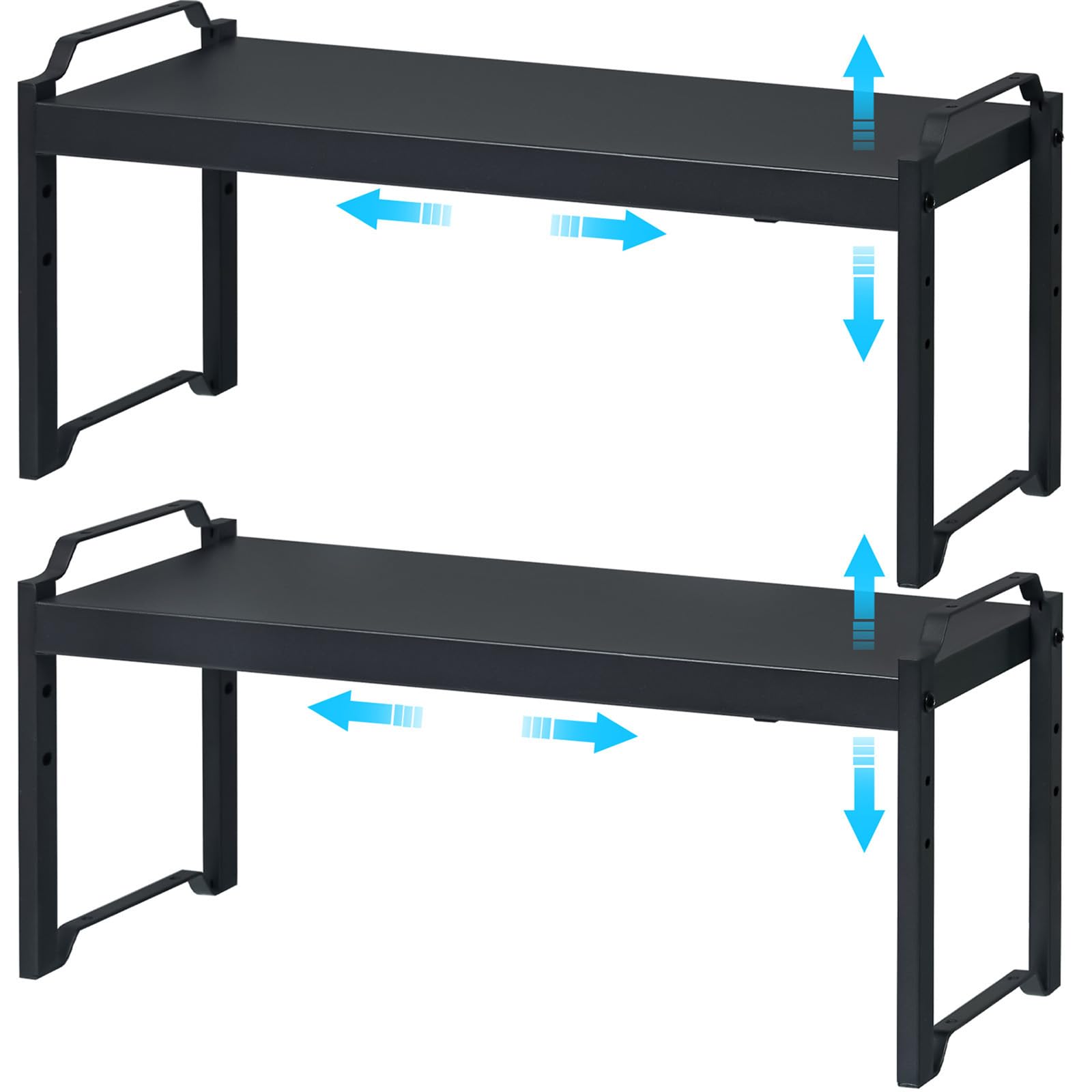 25.5 Inches 2 Pack Expandable Cabinet Shelves, Stackable Shelf Organizer for Kitchen Cabinet Countertop Storage, Adjustable Coun
