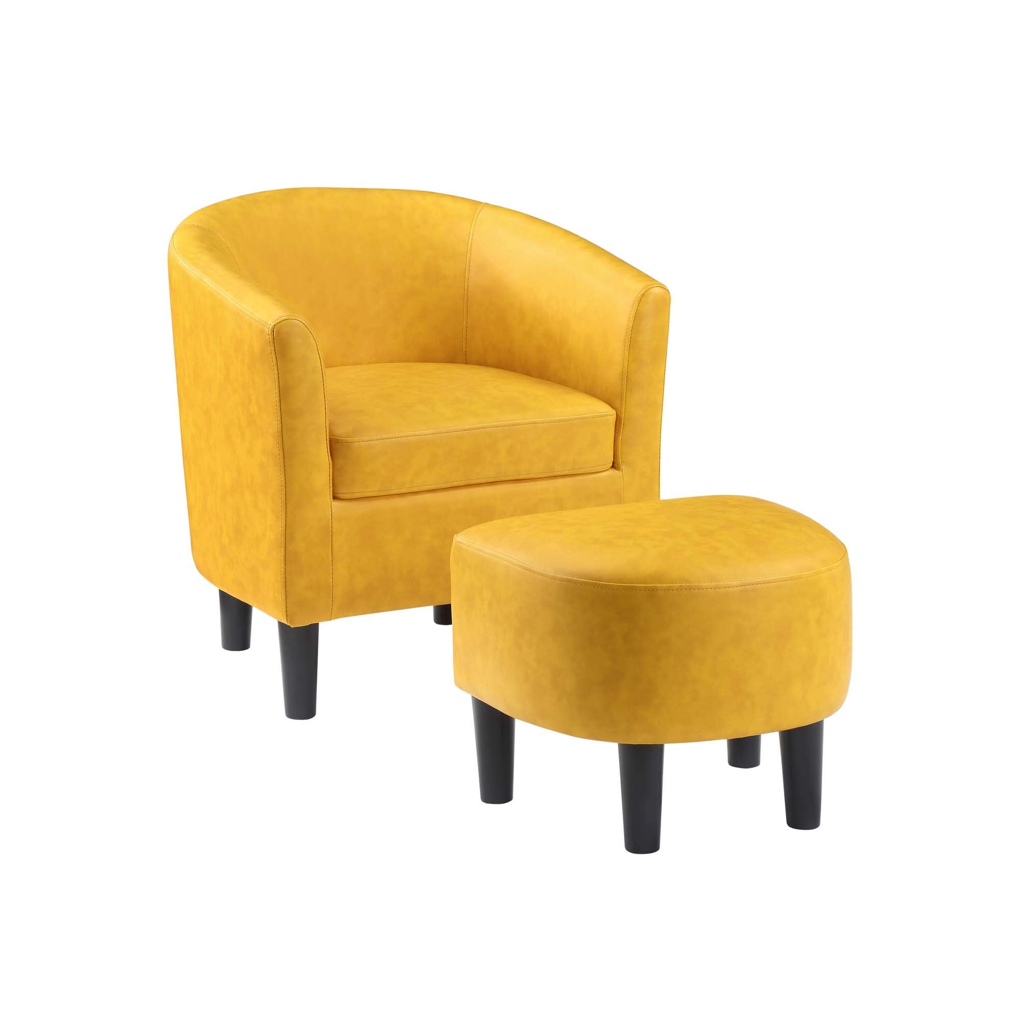 Convenience Concepts Take a Seat Churchill Accent Chair with Ottoman, Marigold Stamped Faux Leather