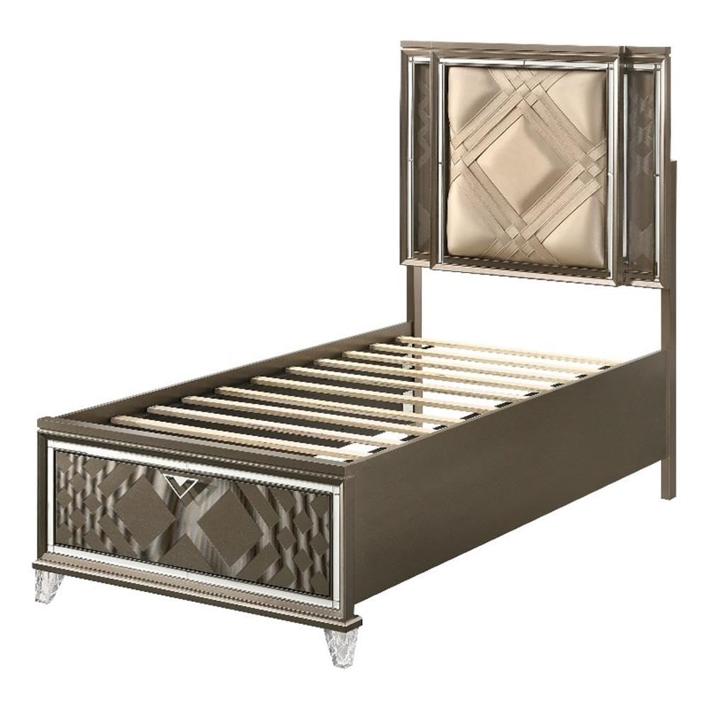 Acme Skylar Faux Leather Full Storage Bed with LED in Dark Brown Champagne