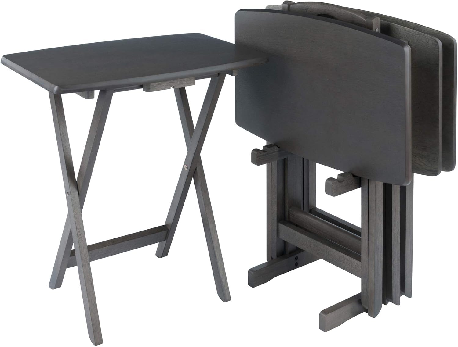 Ergode Wood Dylan 5-Piece Snack Table Set - Stylish Folding Tables, Durable X-Frame Base, Convenient Upright Stand, Easy Assembly, Perfect For Entertaining (Snack Table Set) (Oyster Gray)