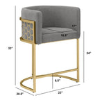 Best Quality Furniture Modern Barrel Counter Height Stools with Honeycomb Pattern, Teddy Fabric Upholstery - Dark Gray, Gold Chrome Finish