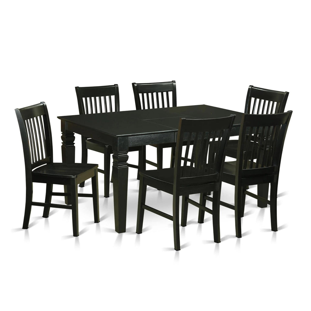 East West Furniture WENO7-BLK-W 7 Piece Modern Dining Table Set Consist of a Rectangle Wooden Table with Butterfly Leaf and 6 Dining Chairs, 42x60 Inch, Black