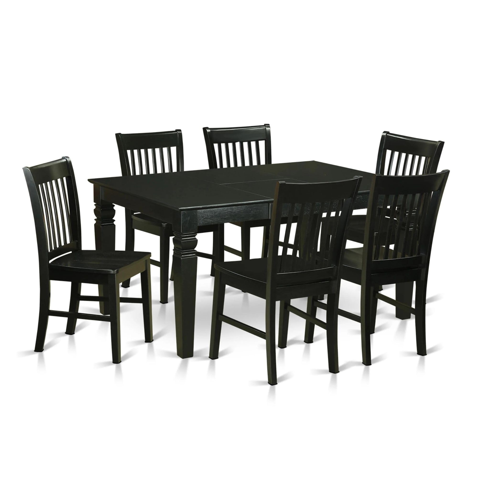 East West Furniture WENO7-BLK-W 7 Piece Modern Dining Table Set Consist of a Rectangle Wooden Table with Butterfly Leaf and 6 Dining Chairs, 42x60 Inch, Black