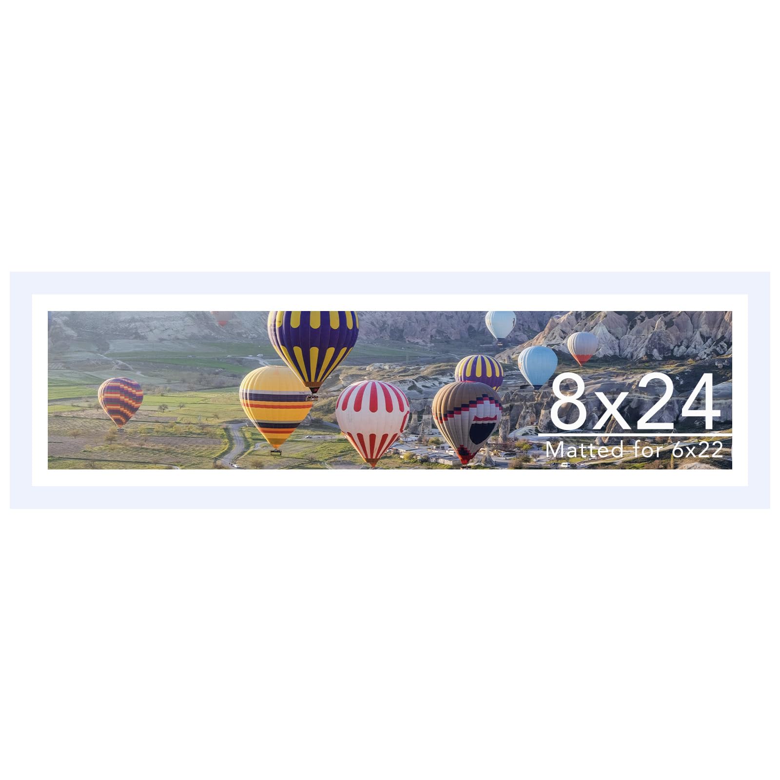 JCJMY 8x24 Picture Frame with 6x22 Mat, Panoramic Picture Frame Display Photo 6x22 with Mat or 8 x 24 Without Mat, Wall Hanging 