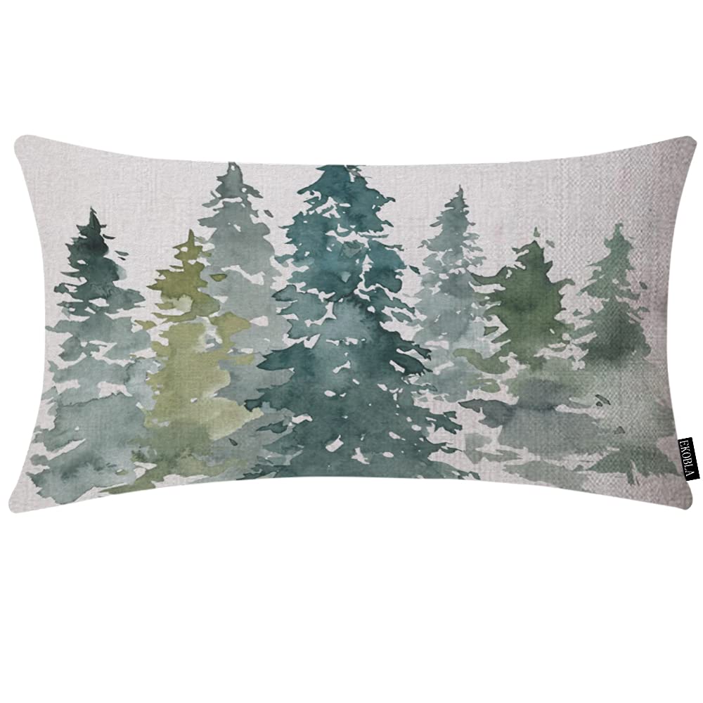 Ekobla Watercolor Grey Fir Trees Forest Throw Pillow Cover Coniferous Tree Cotton Linen Square Throw Waist Pillow Case Decorativ
