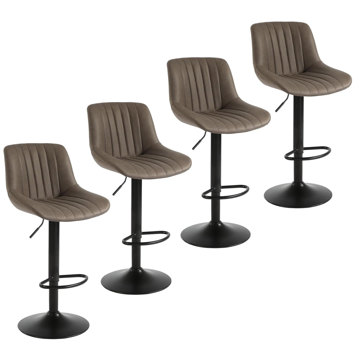 Youhauchair Bar Stools Set Of 4, Swivel Counter Height Barstools With Back, Adjustable Pu Leather Bar Chairs, Modern Armless Kitchen Island Stool, Brown