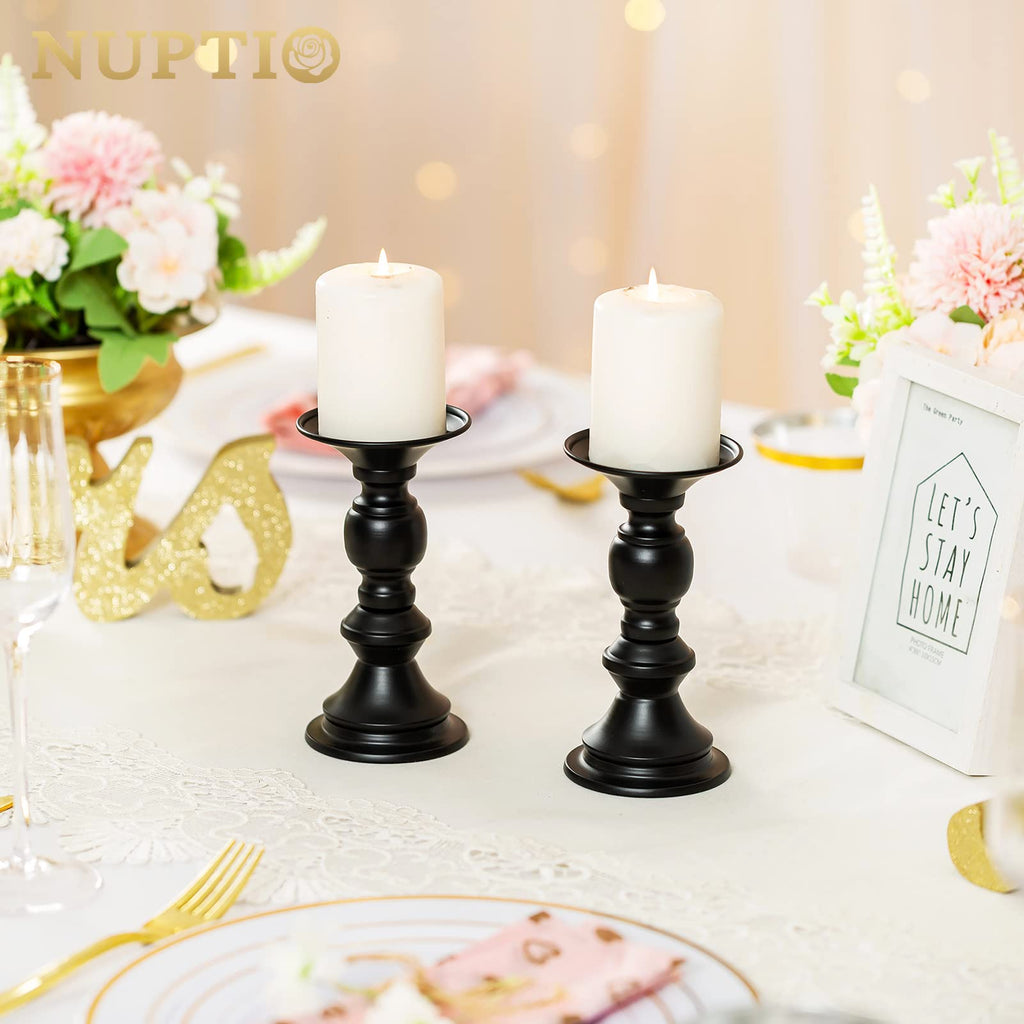 Nuptio 2 Pcs Candle Holders For Pillar Candles, Black Candle Holder For 50Mm Candles Christmas Halloween Mantlepiece Decorations