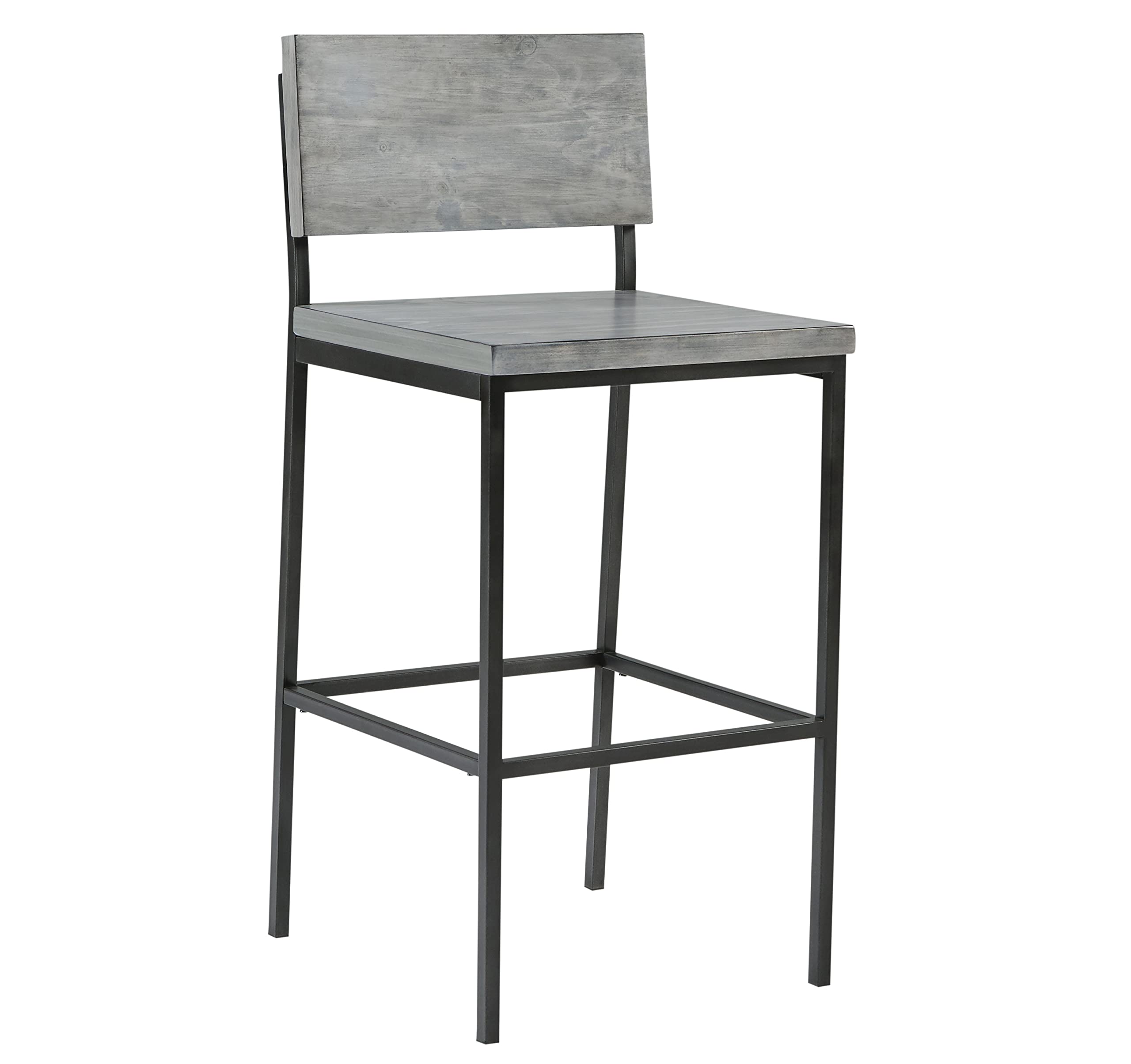 Progressive Furniture Sawyer Wood/Metal Bar Stool, Gray/Gunmetal