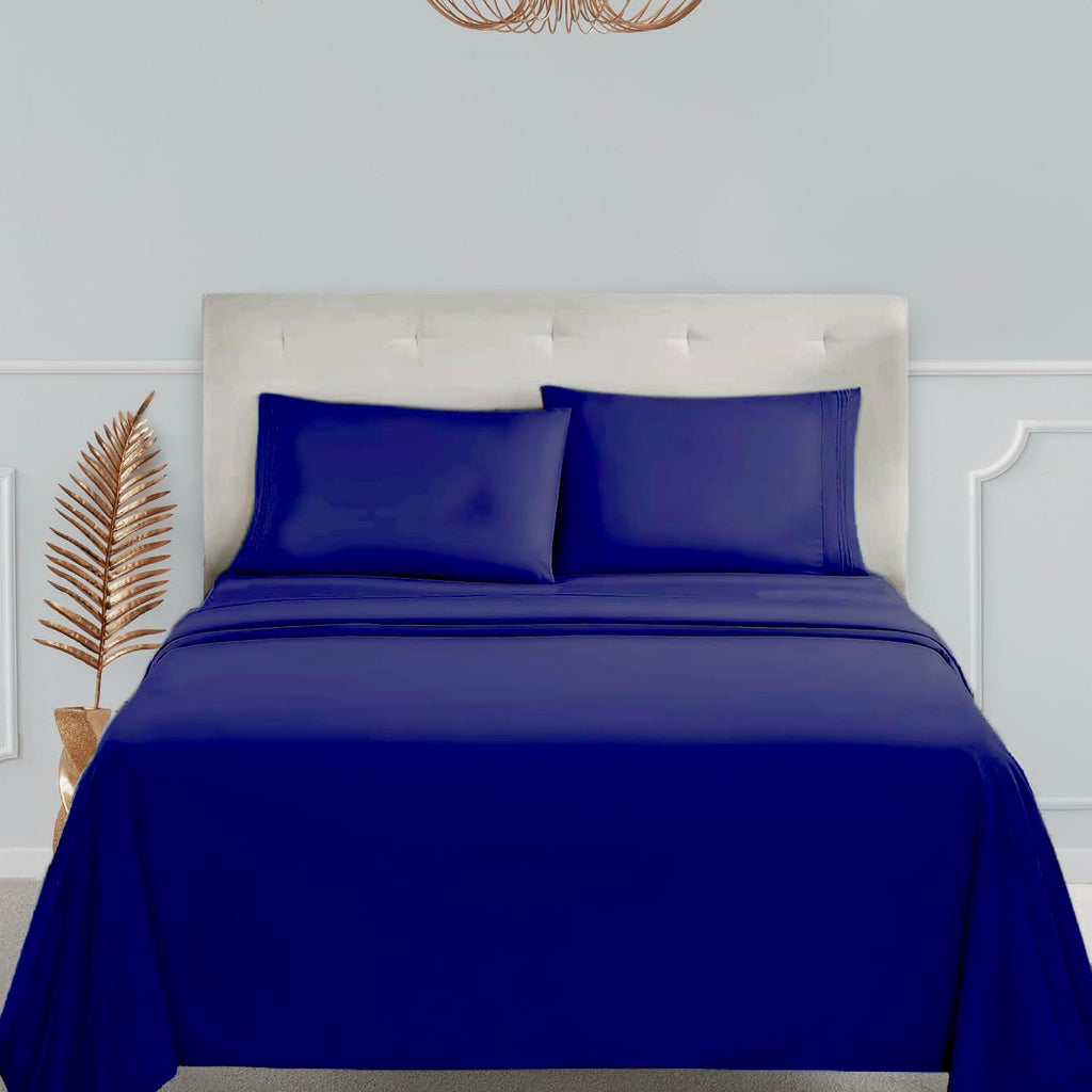 Clara Clark Bed Sheets, Premier 1800 Series 4 Piece Bed Sheet Set, Deep Pocket, Wrinkle, Fade, Stain Resistant, Luxury Soft Bedding Sheets & Pillowcases, Queen, Royal Blue