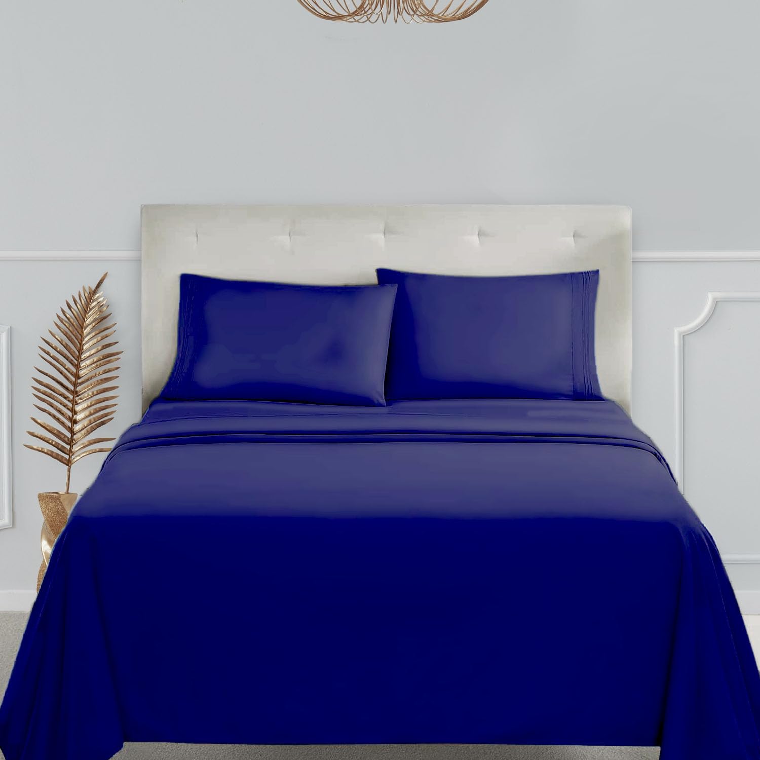 Clara Clark Split King Sheets Set, Deep Pocket Bed Sheets For Split King Size Bed, 4 Piece Bed Sheet Set, Super Soft Bedding Sheets & Pillowcases, Split King, Royal Blue