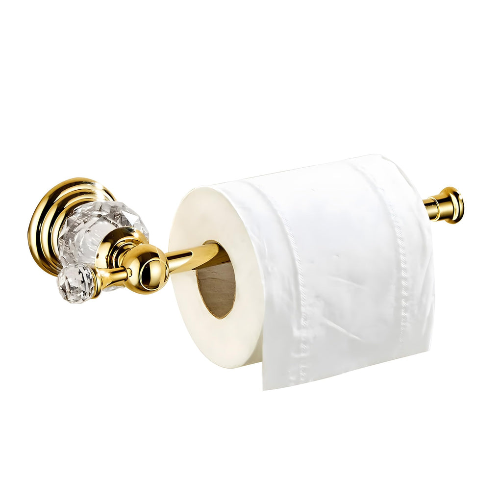 BATHSIR Crystal Toilet Paper Holder, Gold Toilet Roll Holder Modern Bathroom Accessories Zinc Alloy Tissue Hanger Wall Mounted