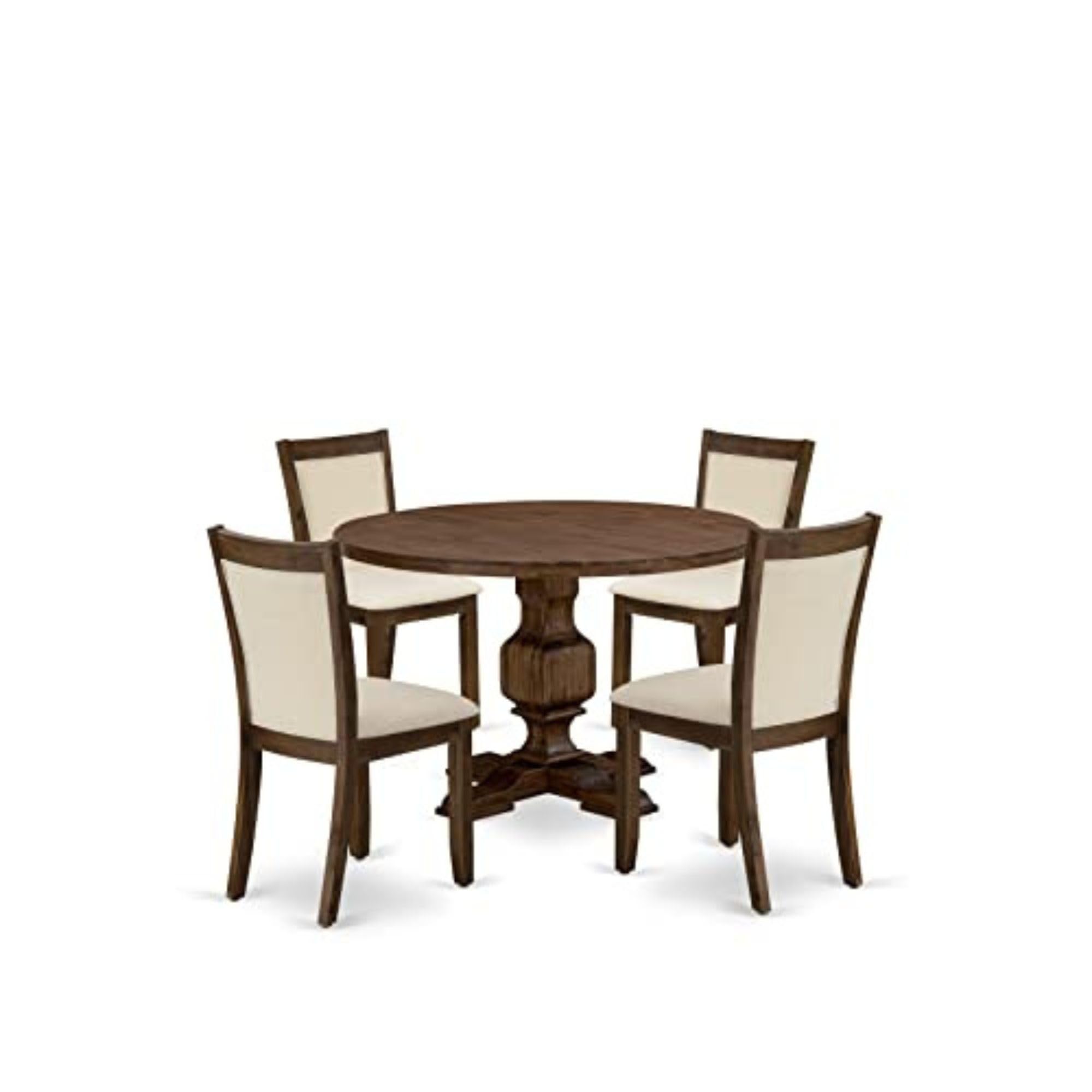 East West Furniture Irving 5 Piece Kitchen Set Includes A Round Dining Room Table With Pedestal And 4 Light Beige Linen Fabric Parson Chairs, 48X48 Inch, I3Mz5-Nn-32