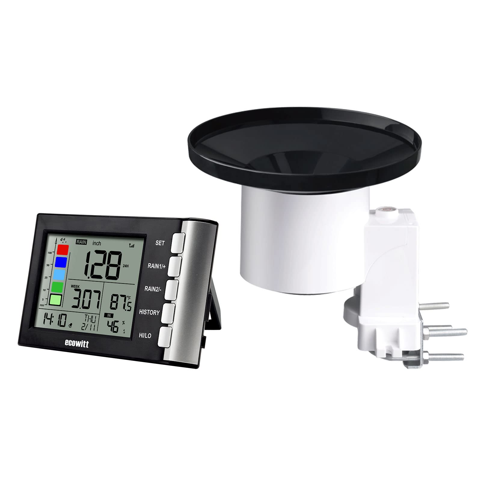 Ecowitt Wh5360B Wireless Rain Gauge High Precision Digital 3-In-1 Weather Station With Indoor Thermometer And Hygrometer