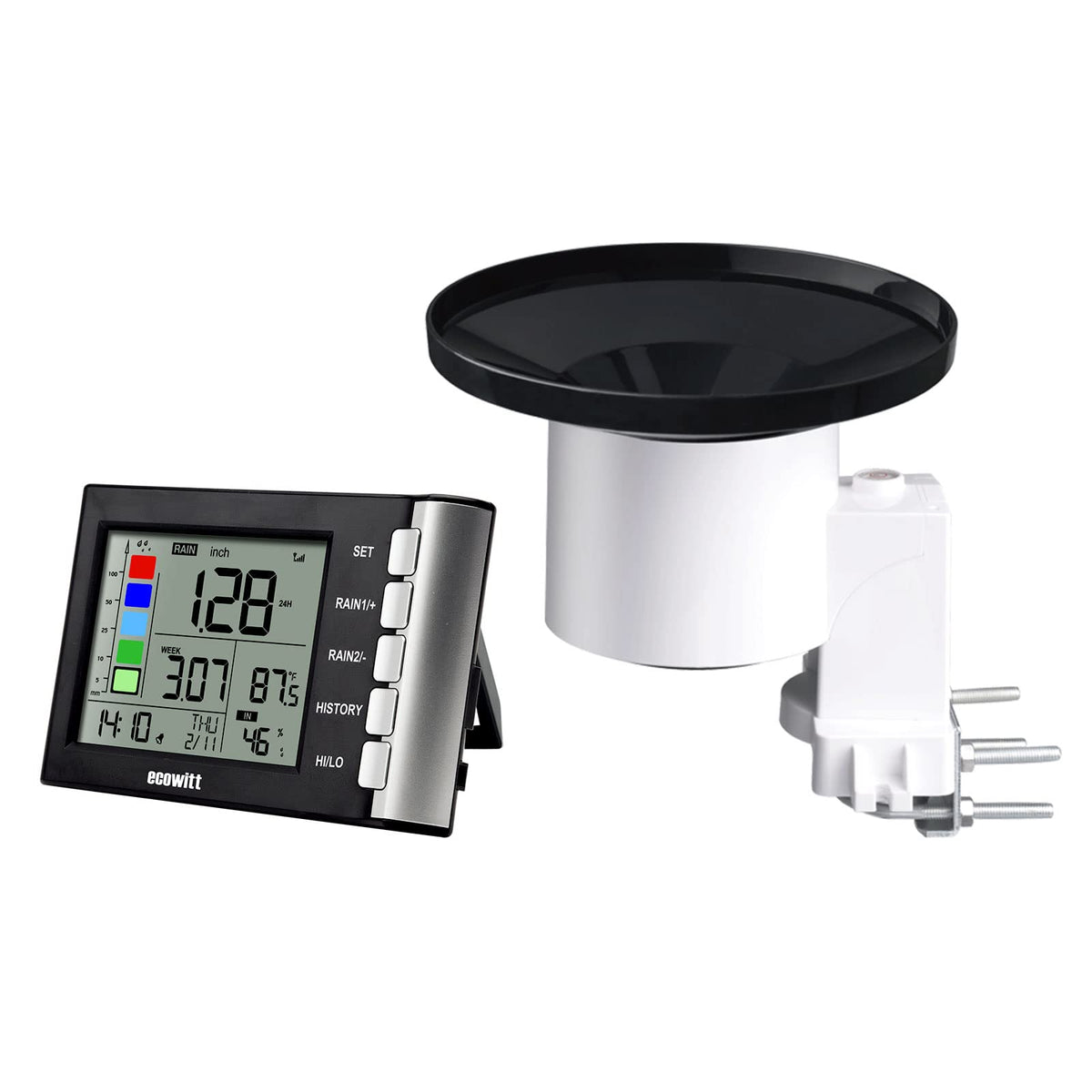 Ecowitt Wh5360B Wireless Rain Gauge High Precision Digital 3-In-1 Weather Station With Indoor Thermometer And Hygrometer