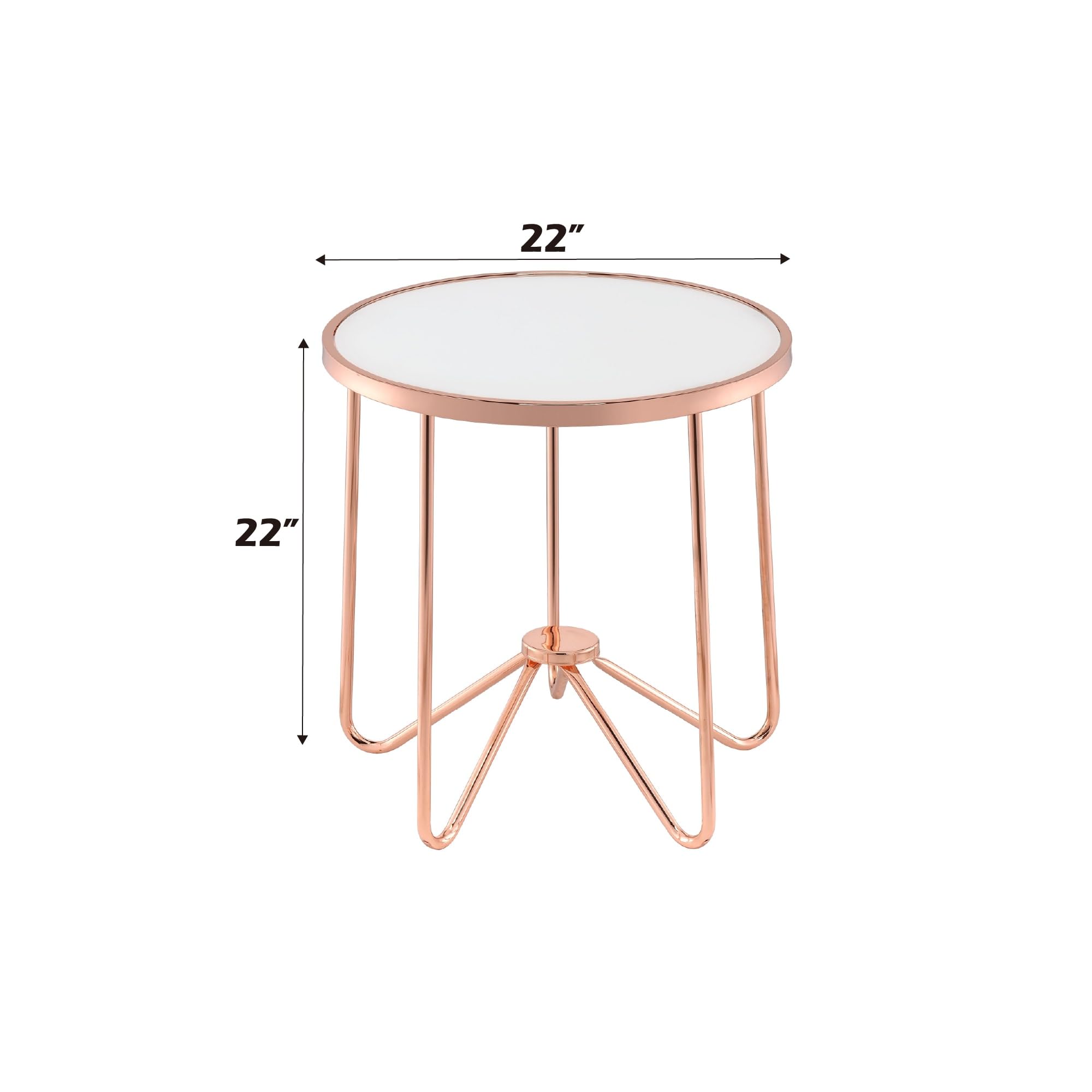 Acme Alivia Round Glass Top End Table In Frosted Glass And Rose Gold
