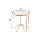 Acme Alivia Round Glass Top End Table In Frosted Glass And Rose Gold