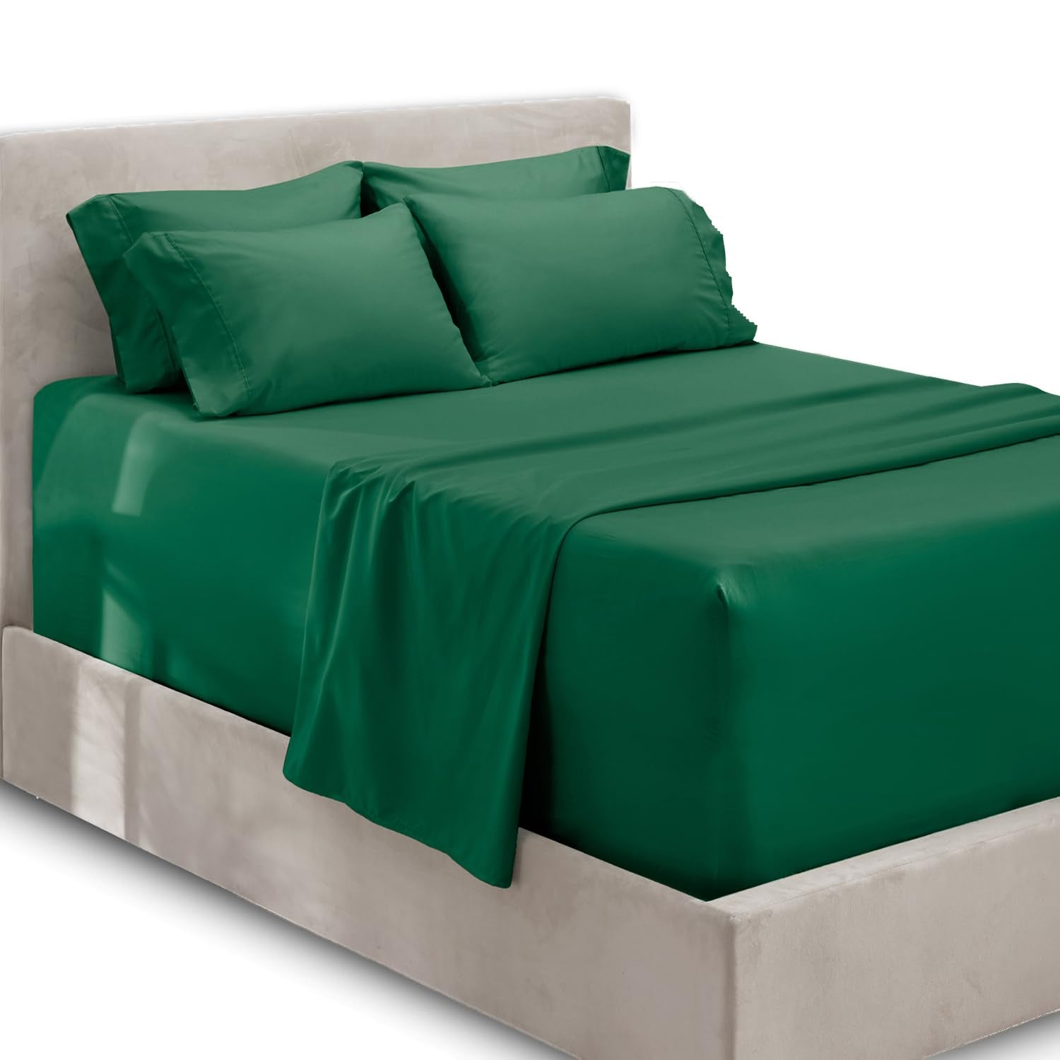 Hearth & Harbor 6 Piece Bed Sheet Set Extra Deep Pocket, Fits Mattress From 18-24 Inces Depth, Split King, Hunter Green