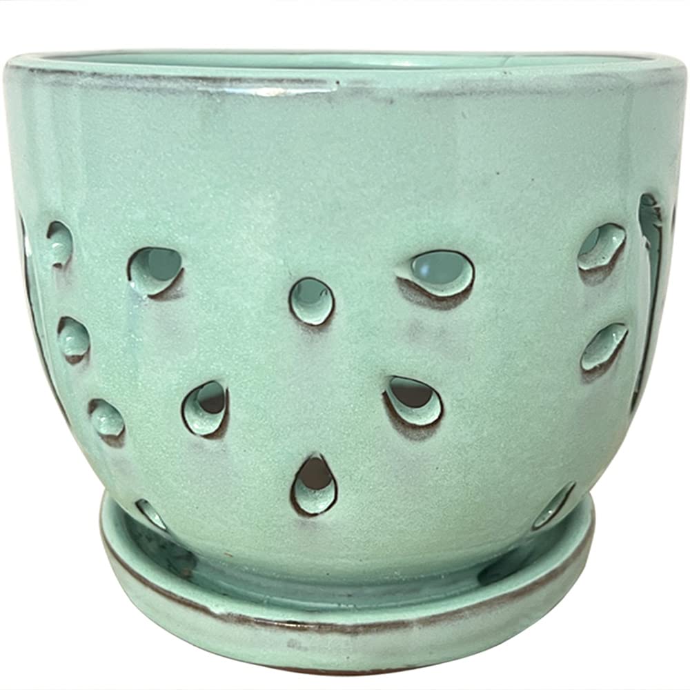 Better-Way Orchid Pots With Holes Round Ceramic Flower Container Succulent Plant Planter Butterfly Pot Saucer Windowsill Contemp