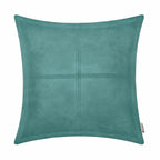 BRAWARM Teal Leather Throw Pillow 20 X 20 Inches, Faux Leather Pillow Cover with Piping, Hand Stitched Leather Decorative Throw 
