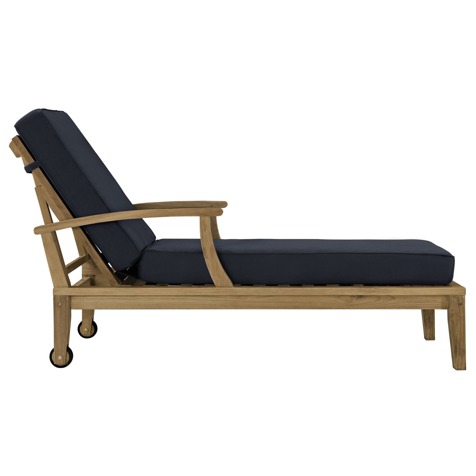 Modway Marina Premium Grade A Teak Wood Outdoor Patio Chaise Lounge Chair in Natural Navy