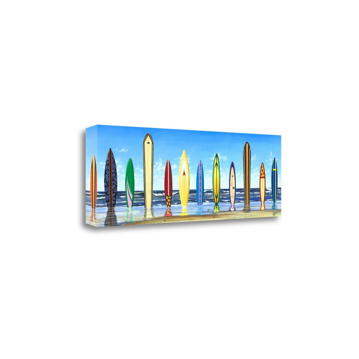 39' Colorful Standing Surfboards on the Beach Gallery Wrap Canvas Wall Art