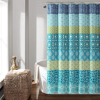 Lush Decor Bohemian Stripe Shower Curtain, 72' W X 72' L, Blue & Green - Boho Shower Curtain - Colorful Striped Bathroom Curta