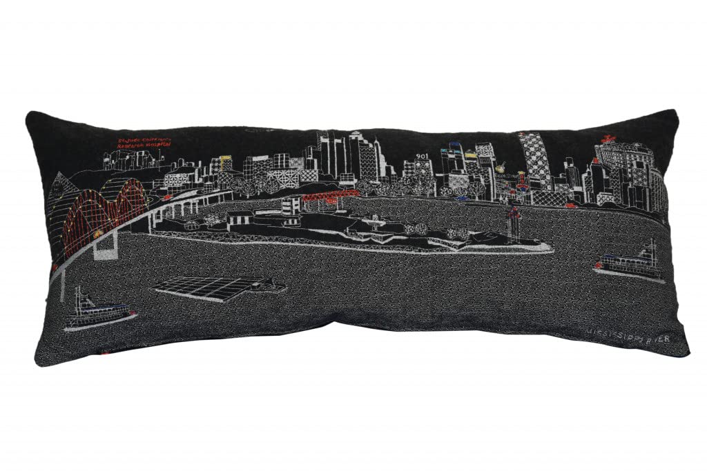 HomeRoots Grey 35' Black Memphis Nighttime Skyline Lumbar Decorative Pillow