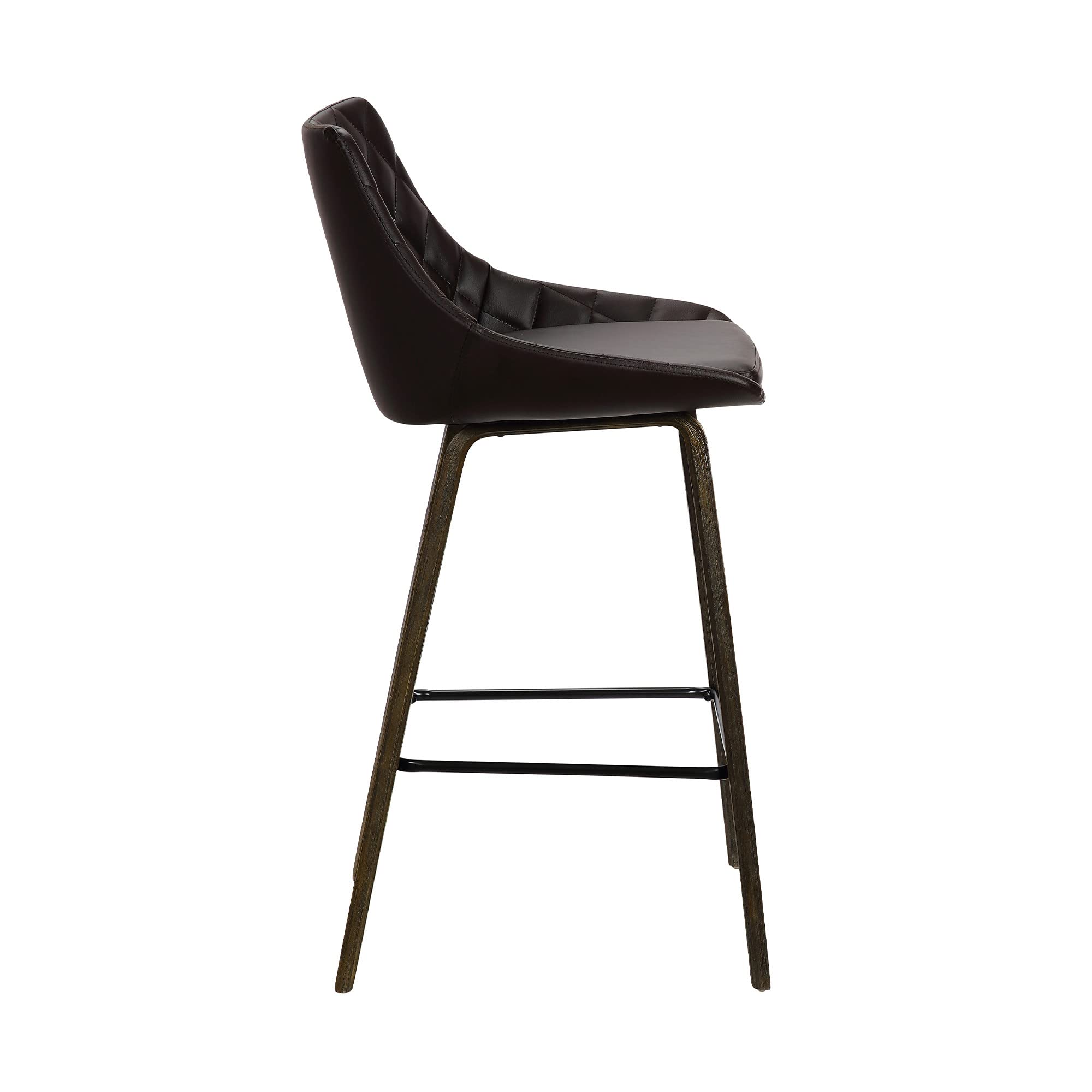 HomeRoots Black Steel,Faux Leather,Plywood 26' Brown Tufted Velvet Upholstered Bar Stool