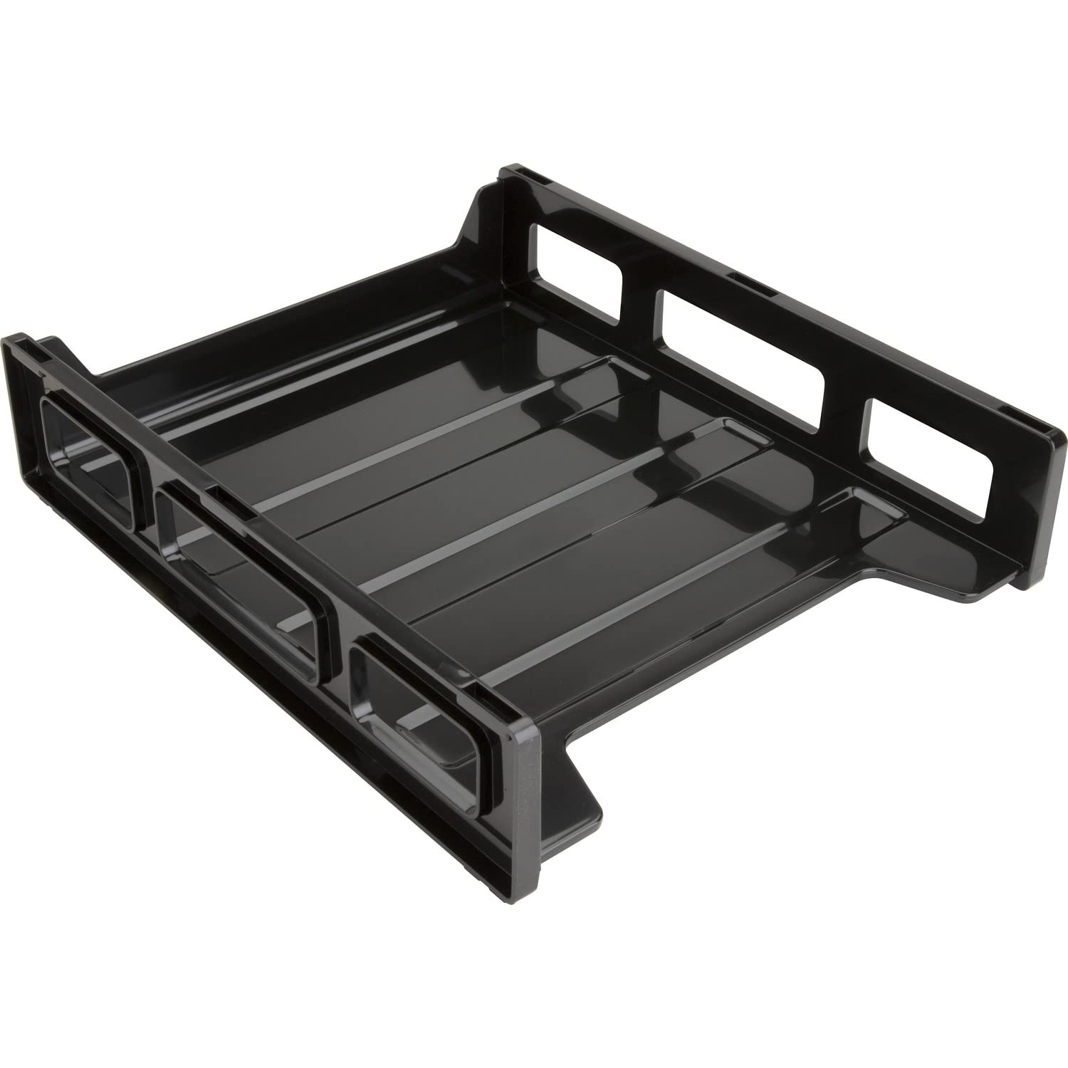 Business Source Front-Load Stackable Letter Tray, Black, Plastic, Rectangular, 62884